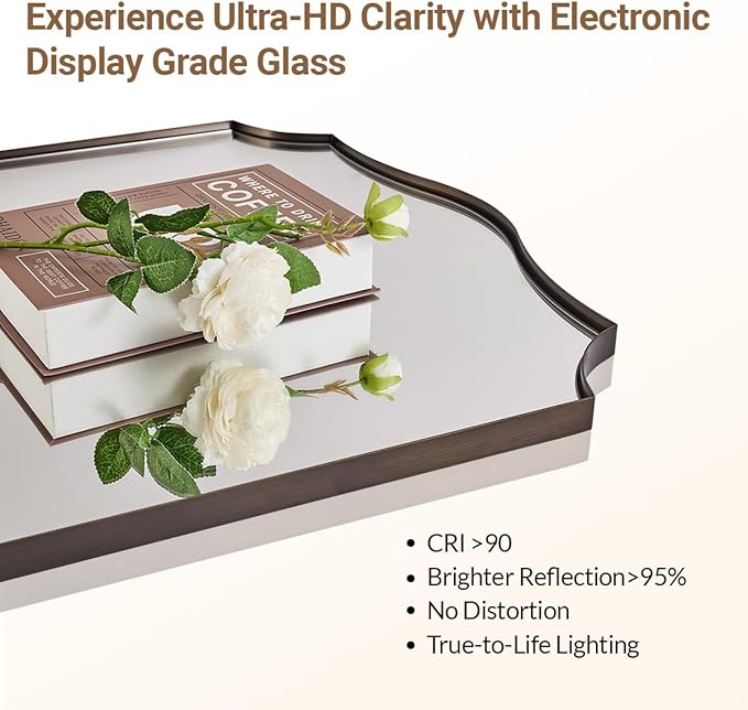 ANDY STAR 30"x48" Brushed Bronze Scalloped Mirror, Large Bathroom Mirror for Over Sink, Antique Bronze Mirror, Timeless Shape with Unique Flair, Ideal for Home Remodel (Vertically/Horizontally)