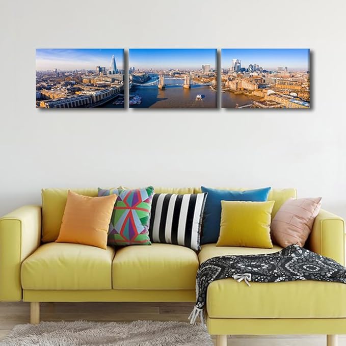 Aerial View of the Tower Bridge in London City Skyline Pictures for Living Room Cityscape Canvas Wall Art Modern Decor Beautiful Panorama of London Tower Bridge Artwork Posters Prints 16x72 Inch