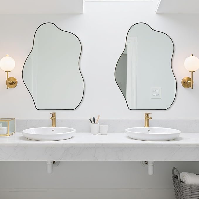 BOMINICA Irregular Wall Mirror - Asymmetrical Mirror for Bathroom, Living Room, Entryway, Bedroom - 20" x 28"