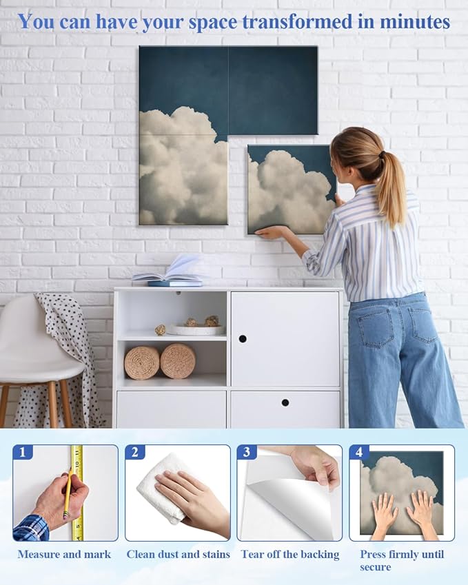 4 Pack Art Acoustic Wall Panels Self-Adhesive, 16" X 16" X 0.5" Acoustic Panels Decorativos Para Pared, Soundproof Wall Panels for Studio, Home & Living Room - Sky Painting