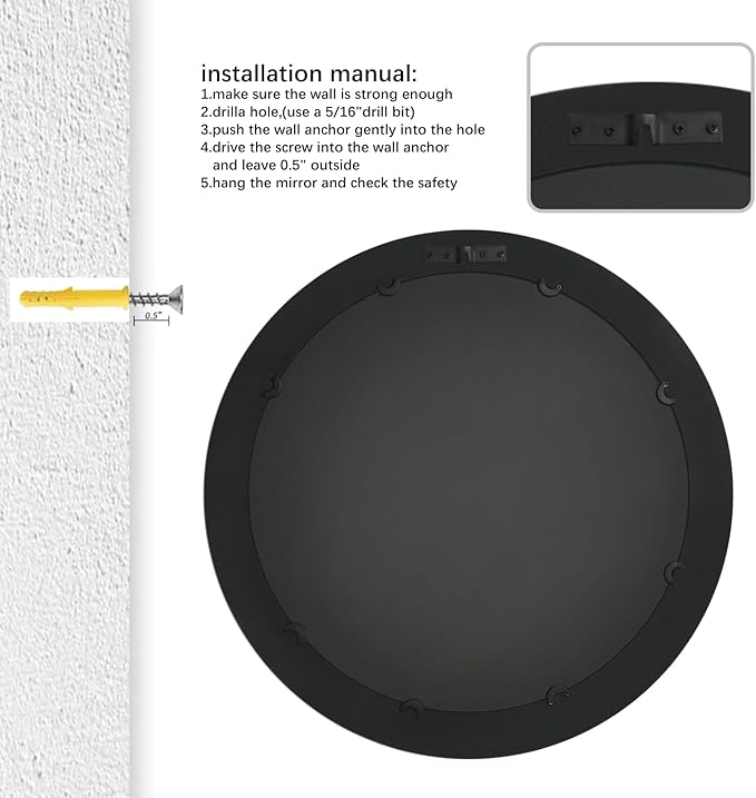 26 inch Round Mirrors for Wall Wood Circle Mirror with Carved Frame Rustic Accent Distressed Decorative for Living Room Bedroom Vanity Entryway Hallway Bathroom - White