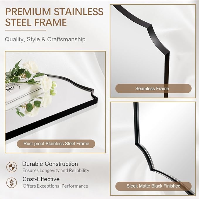 ANDY STAR Rectangle Mirror 24x40 Inch, Matte Black Scalloped Bathroom Mirror, Unique Rectangle Mirror for Bathroom, Powder Room, Entryway (Vertical or Horizontal)