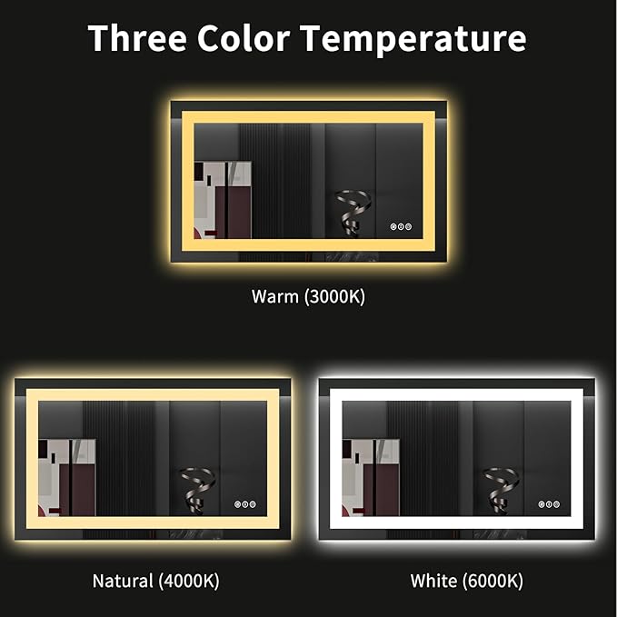 LOAAO 40X24 LED Bathroom Mirror with Lights, Anti-Fog, Dimmable, Backlit + Front Lit, Lighted Bathroom Vanity Mirror for Wall, Memory Function, Tempered Glass (Safe to Use)