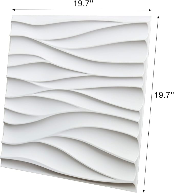 Art3d 19.7" x 19.7" (Pack Of 12) Wall Panel Wavy, White