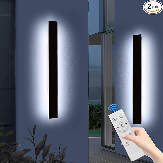 Mikeru Upgraded 2 Pack 57" Long & 4.3" Wide LED Wall Sconce, 10%-100% Dimming + 3000K-6000K Adjustable, IP65 Waterproof Outdoor Light Fixtures Cover US Junction Box for Porch, Garage, Basement