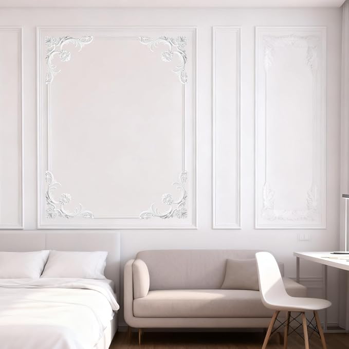 4 Pack Ceiling Molding Kit - 13.4'' x 13.4'' French Style Corners Murals Trim Accent Wall Decor with Flowers Pattern Decorative Panels for Christmas Fireplace Medallion Wall Cabinet Staircase DIY