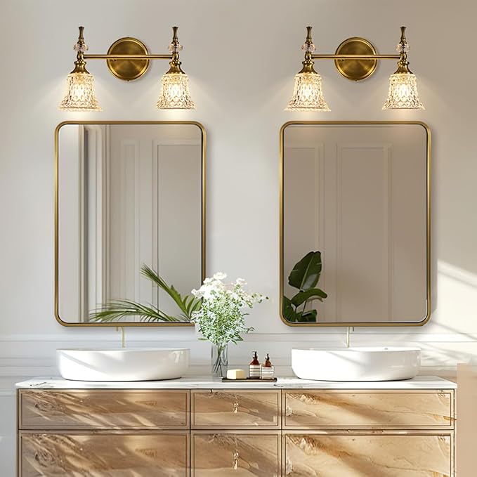 ANDY STAR 28x36 INCH Gold Mirror Bathroom, Brushed Gold Mirrors for Wall in Anti-Rust SUS304 Tube Metal Frame, Rounded Rectangle Mirrors 1’’ Deep Wall Mounted Vertically/Horizontal for Bathroom