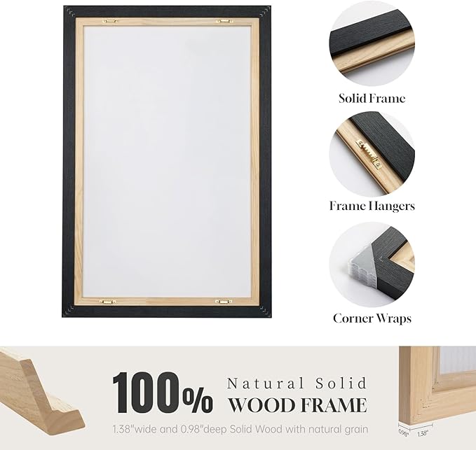 Large Framed Black and White Abstract Wall Art for Living Room, 3 Piece Big Modern Canvas Prints Paintings Artwork for Walls, Minimalist Abstract Art Pictures for Hallway, Office Wall Decor 24x36 In