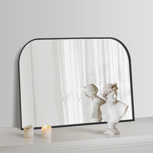 Black Wall Mirror 30" x 20", Modern Mantel Minimalist Home Decor, Brushed Black Metal Framed Arched Mirror for Living Room, Bedroom, Fireplace, Mantle, Entryway, Bathroom