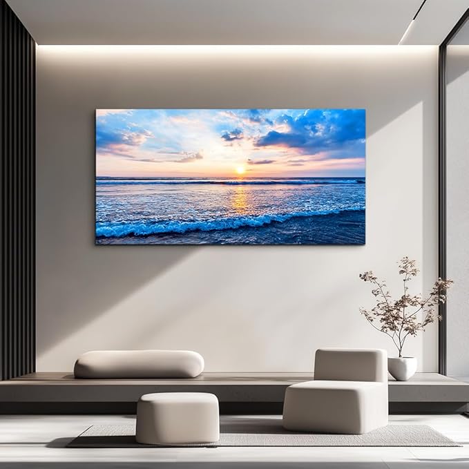 Canvas Wall Art for living room blue beach ocean sea waves landscape Wall Decor Ready to Hang Home Decorations bedroom kitchen bathroom inspirational Canvas prints posters painting wall mural Artwork