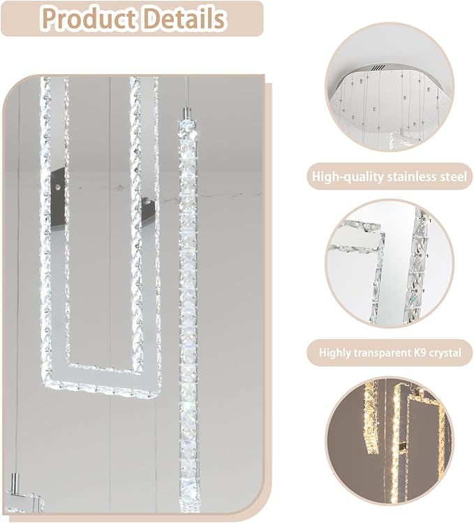 Modern Chandelier 6 Rings Silver Chandelier Lighting Fixture High Ceiling Chandelier Suitable for Living Room Staircase Villa