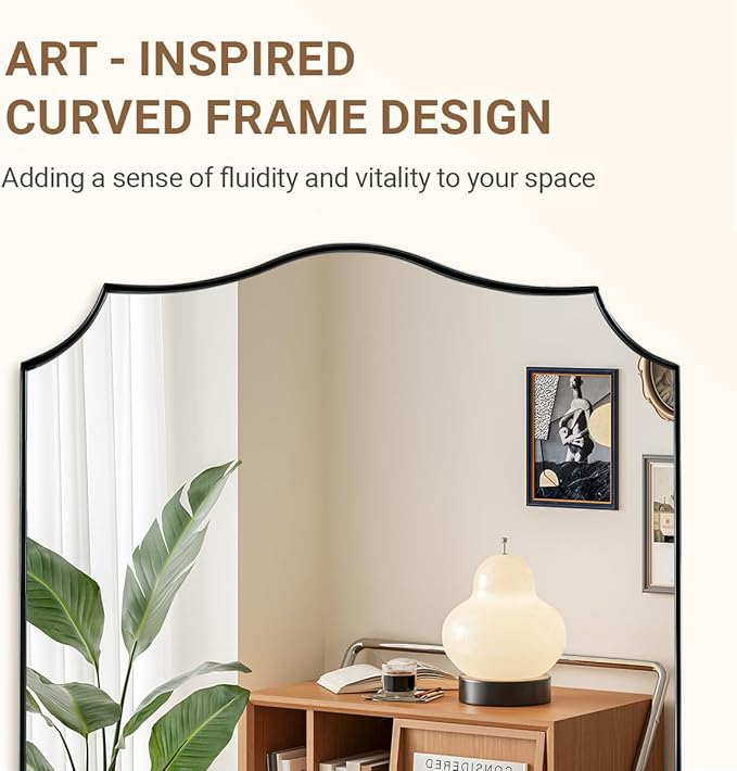 ANDY STAR 30x48 Inch Large Bathroom Mirror, Brushed Nickel Asymmetrical Mirror, Modern Rectangle Mirror with Unique Wavy Design, Premium Stainless Steel Metal, Wall-Mounted Vertically/Horizontally