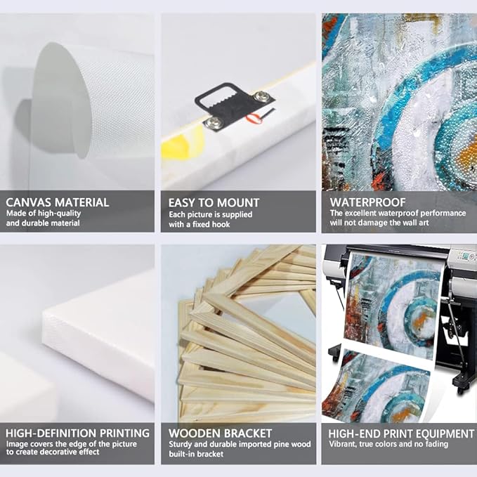 MAMAGO Canvas Wall Art - 3 Pieces Geometric Poster Prints Modern Circle Block Textured Painting Colorful Picture for Bathroom Office Decor Framed Easy to Hang - 20" W x 28" Hx3pcs