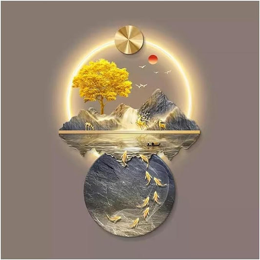 DLYZAYE 3D Wall Art Decor Wall Sculptures Wall Hanging Art with Led Light Wall Art Decorations Lamp Oriental Decor Traditional Chinese Wall Hanging Painting~/