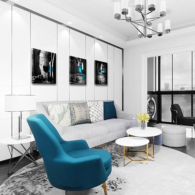 Kitchen Wall Decor Canvas Art Still life Wine Glass Painting for Home Decoration Black and White Fruit Goblet Bar Prints Posters Bedroom Dining Room Pub Yellow Rose Framed Artwork 7x10 inch 3 Pieces