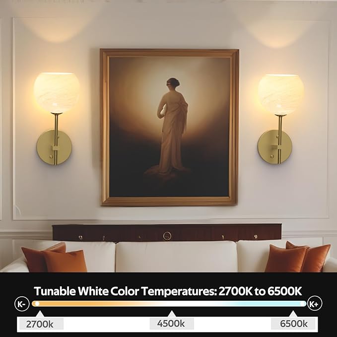 MOITA Wall Sconces Set of Two, Wireless Battery Operated Wall Decor with Remote, Sconces Wall Lighting with Glass Shade, Upward and Downward Installation, 12 RGB Colors and 3 CCT Options