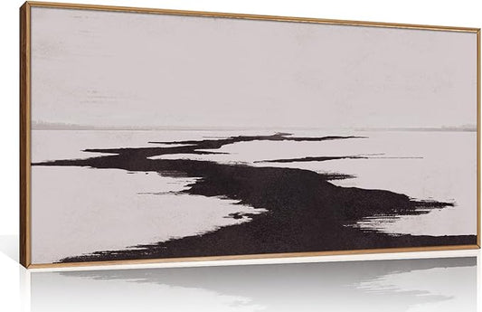 KAIRNE Abstract Neutral lake Framed Wall Art Set, Neutral Shape Wall Painting, Abstract Black and Grey Landscape Wall Decor, Modern Watercolor Art Print for Living Room, Bedroom, Office - 20"x40"