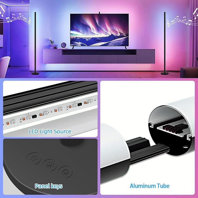 63″H RGB Floor Lamp, LED Corner Lamp,16 Million DIY Colors, 68+ Scenes, Music Sync, App & Remote Control (2 Pack)