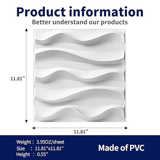 Art3dwallpanels 33 Pack 3D Wall Panel for Interior Wall Décor, PVC Textured Accent Wall, Elegant Wave 3D Wallpaper Modern Wall Tiles, White
