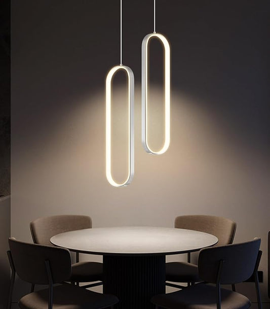 Modern Ring Chandelier LED Dimmable Ceiling Light for Living Room Kitchen Island Staircaes Silver