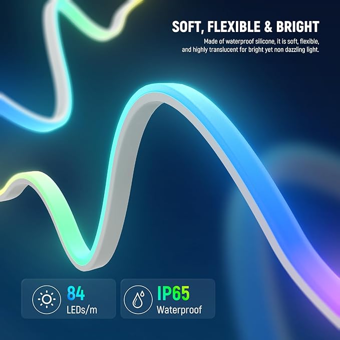 NEEWER 9.84ft/3m LED Strip Lights Front Lit, Smart AI RGB Cuttable Neon Rope Light, App Control Color Changing for Bedroom Gaming Room Studio Home Classroom Wall Outdoor Outside Waterproof Decor, NS01