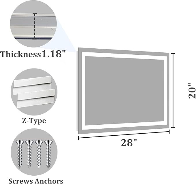 Koonmi 28"x20" LED Mirror for Bathroom, 90CRI Anti-Fog Vanity Mirror with Front and Backlight, Shatter-Proof Wall Mirror with Light, Easy Install Lighted Mirror for Modern Bathroom (IP65)