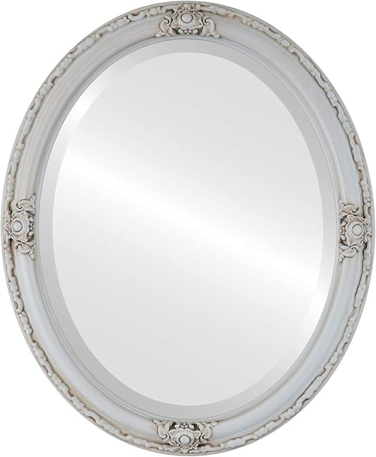 OVALCREST Oval Beveled Wall Mirror for Home Decor - Jefferson Style - Antique White - 26x38 Outside Dimensions