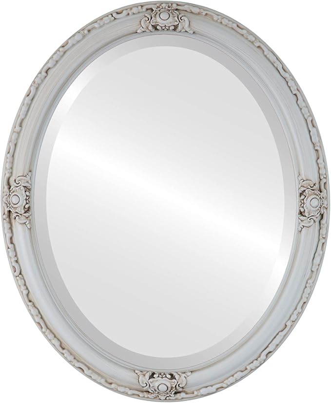 OVALCREST Oval Beveled Wall Mirror for Home Decor - Jefferson Style - Antique White - 18x22 Outside Dimensions