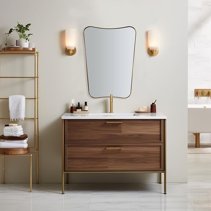 ANDY STAR Gold Vanity Mirror, 22x30 Inch Brushed Gold Bathroom Mirror, Antique Brass Asymmetrical Mirror in Rust-Proof Stainless Steel Metal Frame, Unique Butterfly Shape, Ideal for Home Remodel