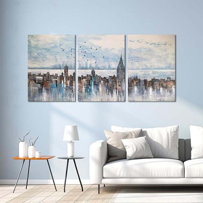 MAMAGO Cityscape Abstract Wall Decor Modern New York Colorful Skyline Wall Art for Bedroom Bathroom Office Artwork Framed Easy to Hang-20x28 inch x3pcs