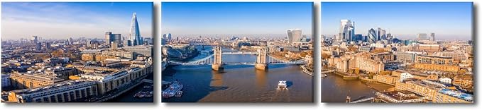 Aerial View of the Tower Bridge in London City Skyline Pictures for Living Room Cityscape Canvas Wall Art Modern Decor Beautiful Panorama of London Tower Bridge Artwork Posters Prints 16x72 Inch