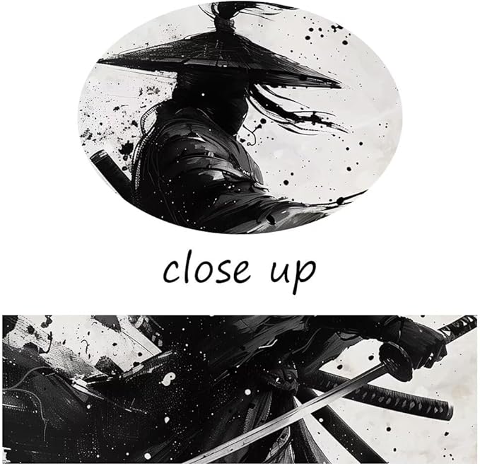 Japanese Samurai Wall Art Black and White Warrior Wall Decor Prints Vintage Japanese Cultural Samurai Pictures Canvas Painting Framed for Living Room Bathroom Bedroom Office (18''W x 24''H)