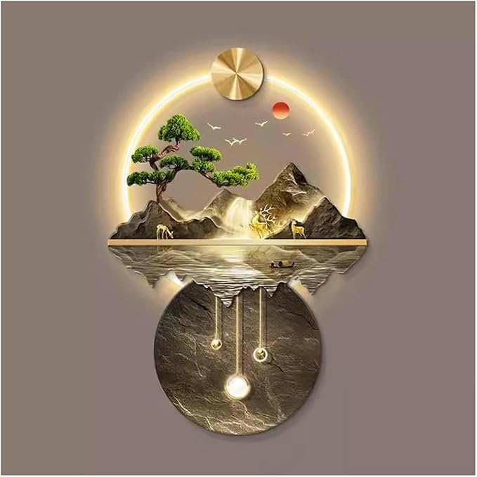 DLYZAYE 3D Wall Art Decor Wall Sculptures Wall Hanging Art with Led Light Wall Art Decorations Lamp Oriental Decor Traditional Chinese Wall Hanging Painting~/