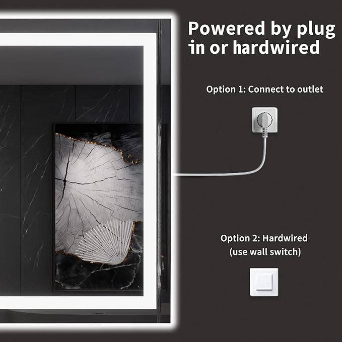 LOAAO 60X40 LED Bathroom Mirror with Lights, Anti-Fog, Dimmable, Backlit + Front Lit, Lighted Bathroom Vanity Mirror for Wall, Memory Function, Tempered Glass, ETL Listed