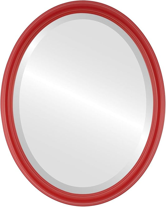 OVALCREST Oval Beveled Wall Mirror for Home Decor - Saratoga Style - Holiday Red - 18x22 Outside Dimensions