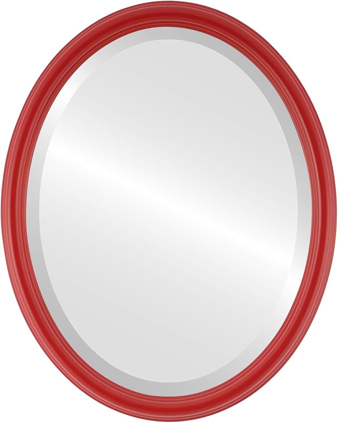 OVALCREST Oval Beveled Wall Mirror for Home Decor - Saratoga Style - Holiday Red - 22x26 Outside Dimensions