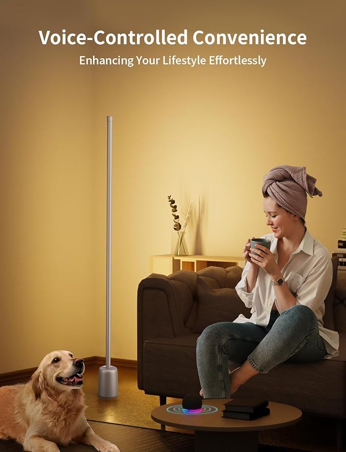 Ailofy Corner Floor Lamp, 1500lm RGBW Corner Lamp Work with Alexa & Google Assistant, 16 Million DIY Colors, Sync with Music, App Control, Modern LED Floor Lamp for Living Room & Bedroom, Silver Grey