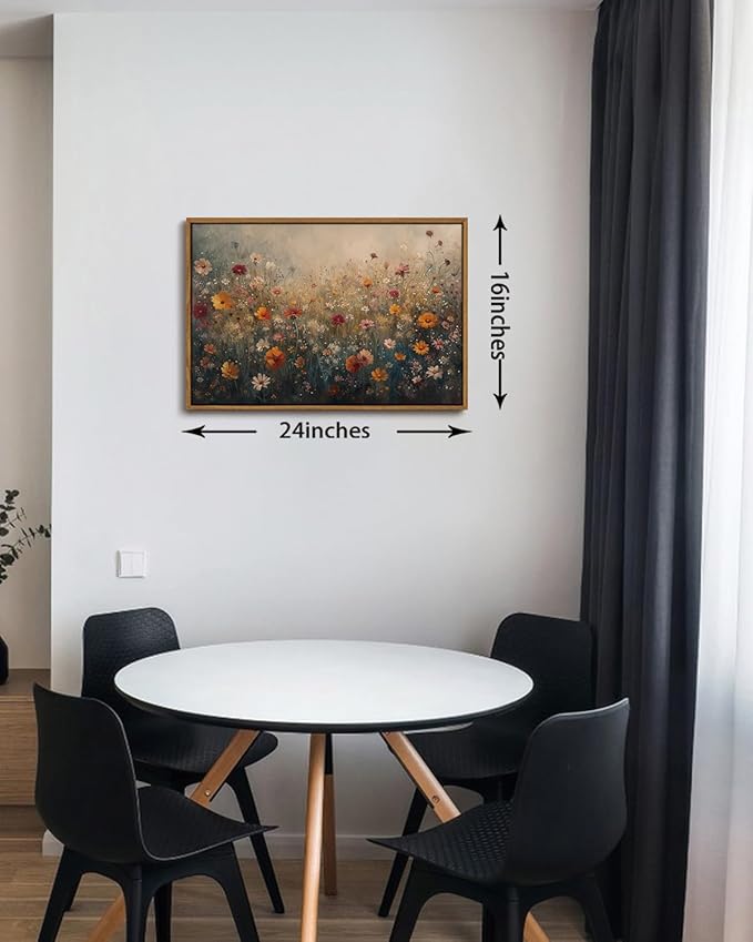 KISSFOX Vintage Framed Wall Art Farmhouse Dreamy Wildflower Field Canvas Art Colorful Daisy Floral Paintings Artwork Natural Rustic Art Prints For Bedroom Bathroom Living Room