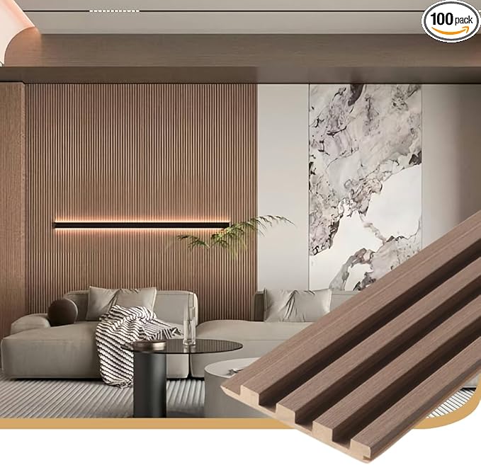 2PCS Wood Slat Acoustic Wall Panels for Ceiling and Wall Decor 3D Fluted Sound Absorbing Textured Panel with Wood Finish 108"×6" (Maple Light)