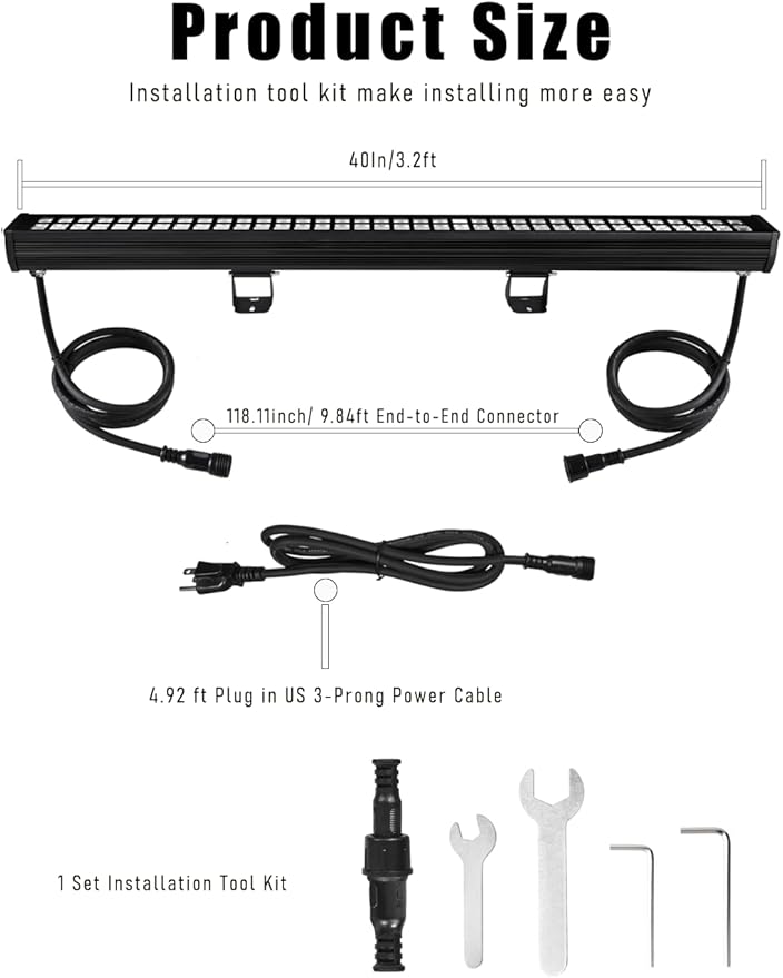 10x60' New Upgraded Wall Washer LED Lights, 72W 5000K Daylight Wall Wash Lighting, Linkable 120V LED Light Bar, IP65 Waterproof, 3.2ft/40 Outdoor/Indoor Stage Lighting Bar