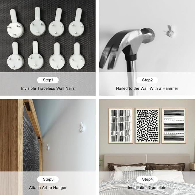 KAIRNE 3Pcs Black and White Boho Framed Canvas Wall Art Set, Minimalist Geometric Line Wall Decor, Abstract Black Wall Painting, Modern Neutral Art Print for Living Room, Bedroom, Kitchen 24x36inch