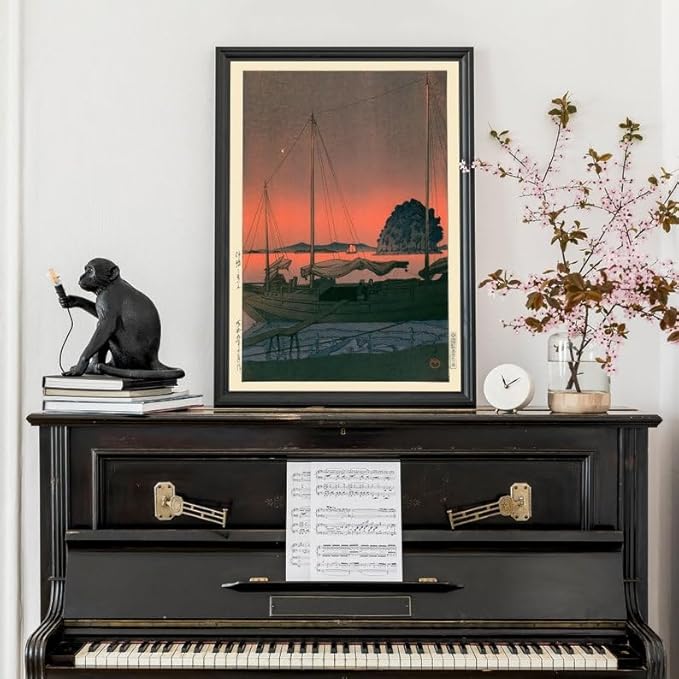 Nationcog Harbour Sunset Japanese Poster, Kawase Hasui Woodblock Print, Japandi Ocean Wall Art, Zen Vintage Decor for Calming Living Spaces (Unframed) (16x24)