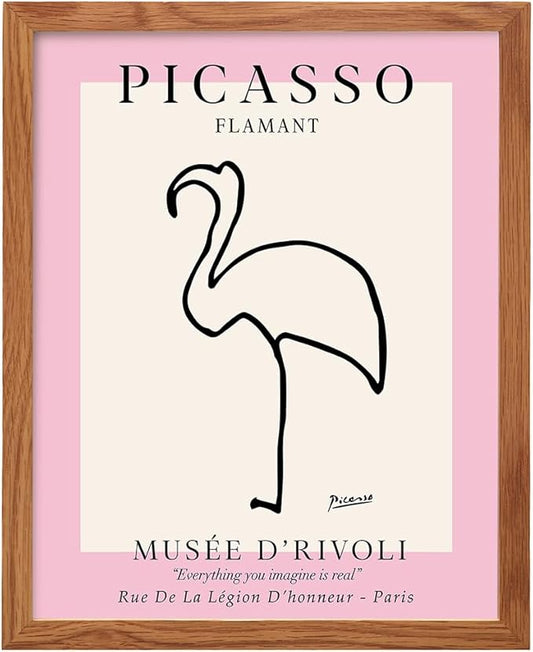 Pablo Picasso Poster 8x10 FRAMED - Mid-Century Modern Decor - Minimalist Room Decor - Abstract Wall Art - Gallery Picture - Pink Flamingo Print - Line Art Wall Museum Poster - Tropical Beach House