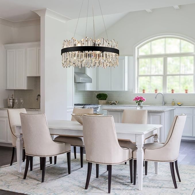 Black Modern Oval Crystal Chandelier, 16-Lights Luxury Chandeliers 2-Tiers K9 Crystal Chandelier Pendant, Light Fixture G9 Lights for Dining Living Room Entryway Kitchen Dia 23 inch