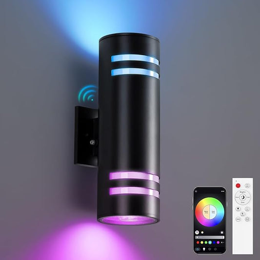 KIZON Smart Porch Light RGBCW Dusk to Dawn Outdoor Wall Lights, WiFi APP Control Exterior Wall Sconce Up and Down Lights Outdoor Lights for House Patio Garage, Compatible with Alexa Google Assistant
