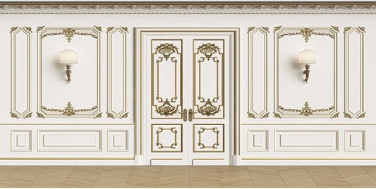 Leyiyi 20x10ft Vintage Room Inside Backdrop European Frame French Door Modern Castle House Cemetery Wall Empty Building Photo Background Cowboy Kids Birthday Portrait Studio Prop Vinyl Wallpaper