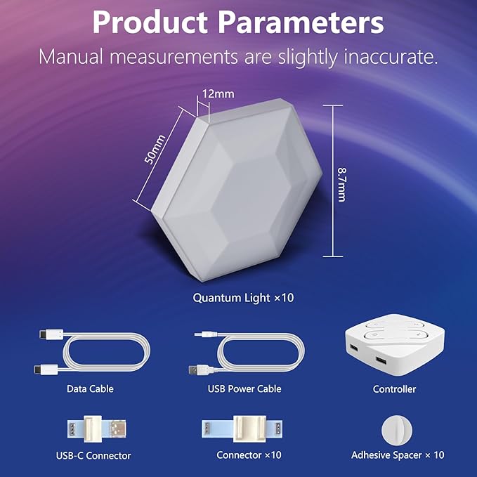 Led Wall Panel Gaming Lighit 10 PCS, Hexagon Led Light RGB with IC, Home Decor Smart Hexa Light with Music, Work with Alexa and Google Assistant for Gaming Room, Bedroom, Christmas Deco