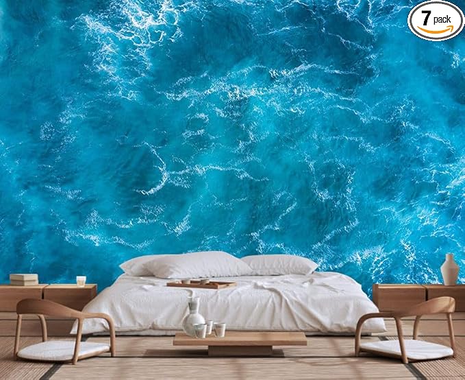 Blue Foam Seascape Mural, Bedroom and Living Room Mural Large Wall Background Wallpaper(Non-self-Adhesive)