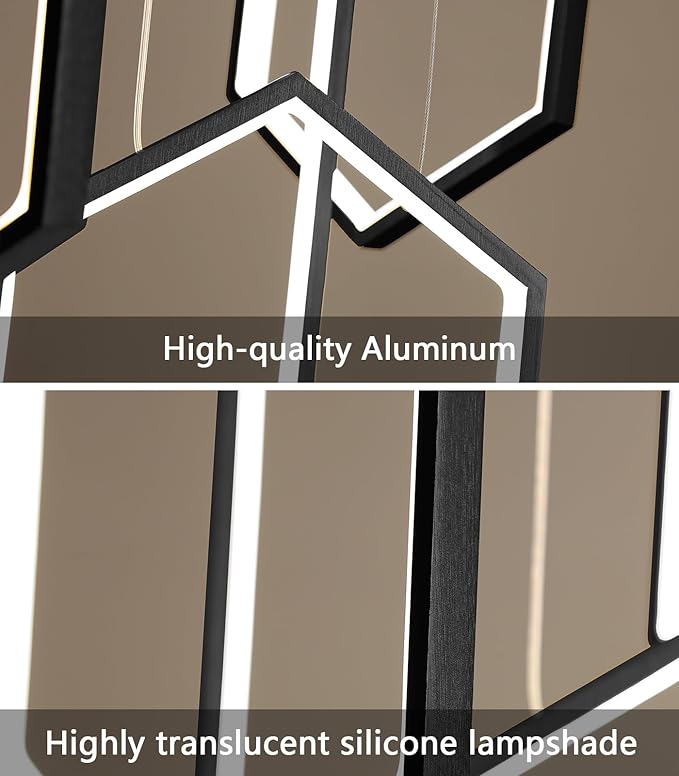 6-Rings Chandelier Modern, Black Large Contemporary LED Light for Living Room Entrance, Dimmable Flush Mount High Ceiling Chandeliers with Remote Control for Villa Foyer