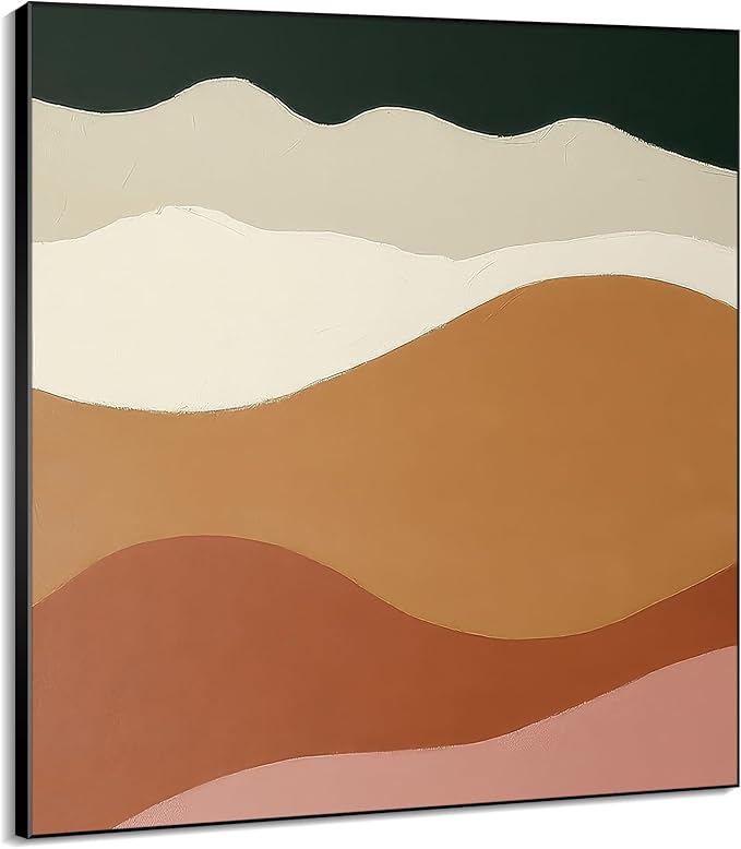 60"x60" XL Framed Wall Art - Abstract Desert Landscape Earth Tone Geometric Wave Pattern (Frame Assembly Required)